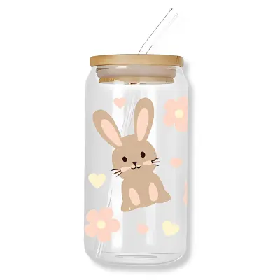 Flowers and Hearts Bunnies Glass Tumbler